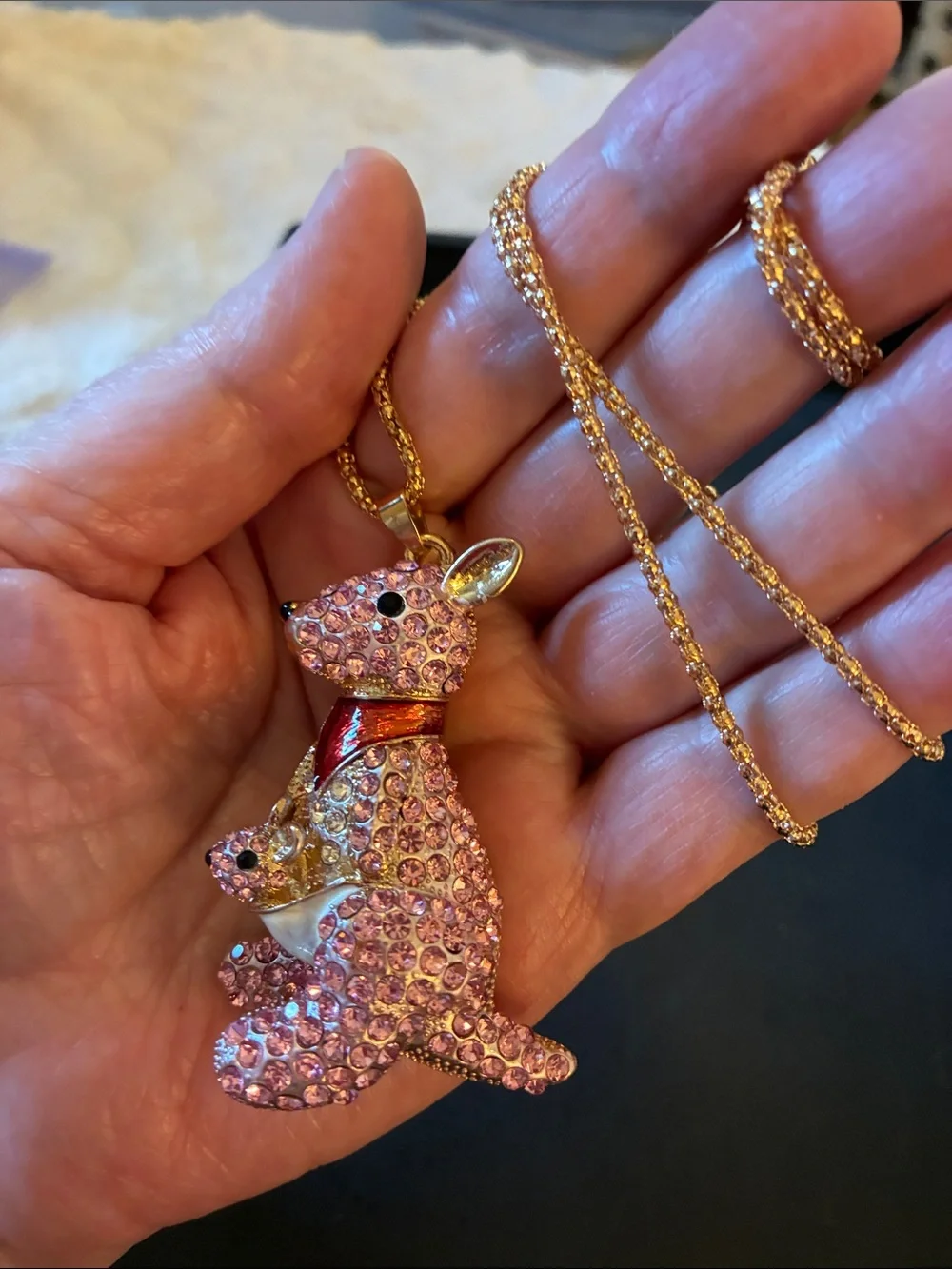 Pink Crystal kangaroo, and baby in the pouch Pendant Necklace